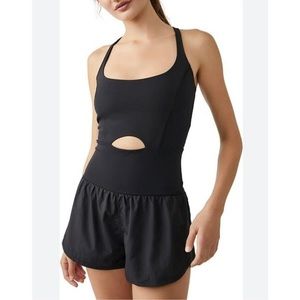 Free People Movement Righteous Runsie Romper Short Black Size S